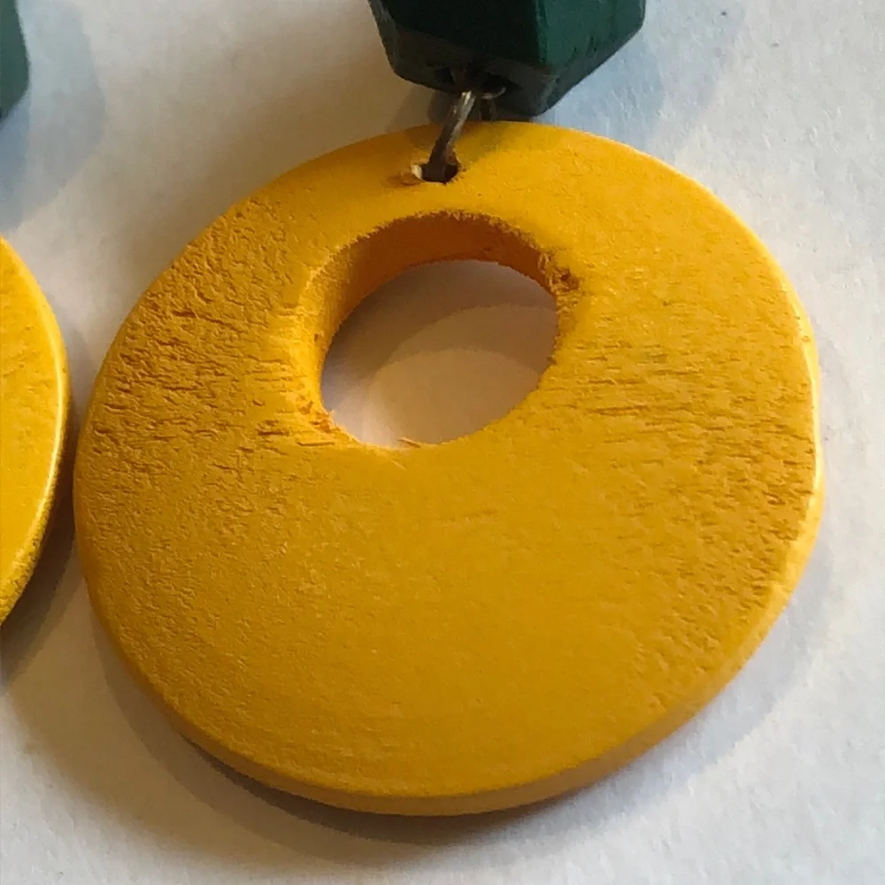 Orange and Green Wooden Geometric Earrings